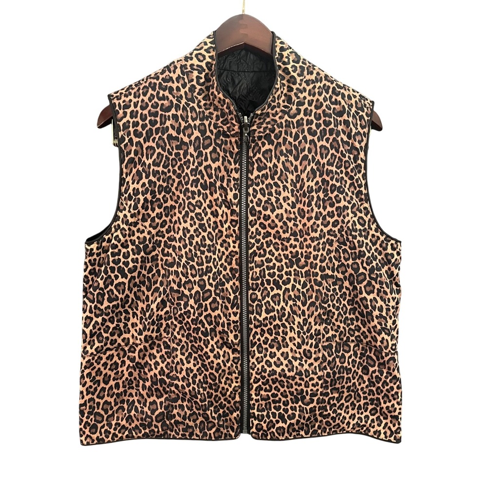 Mycra Pac Life Reversible Leopard Print Quilted Vest Size M Made USA